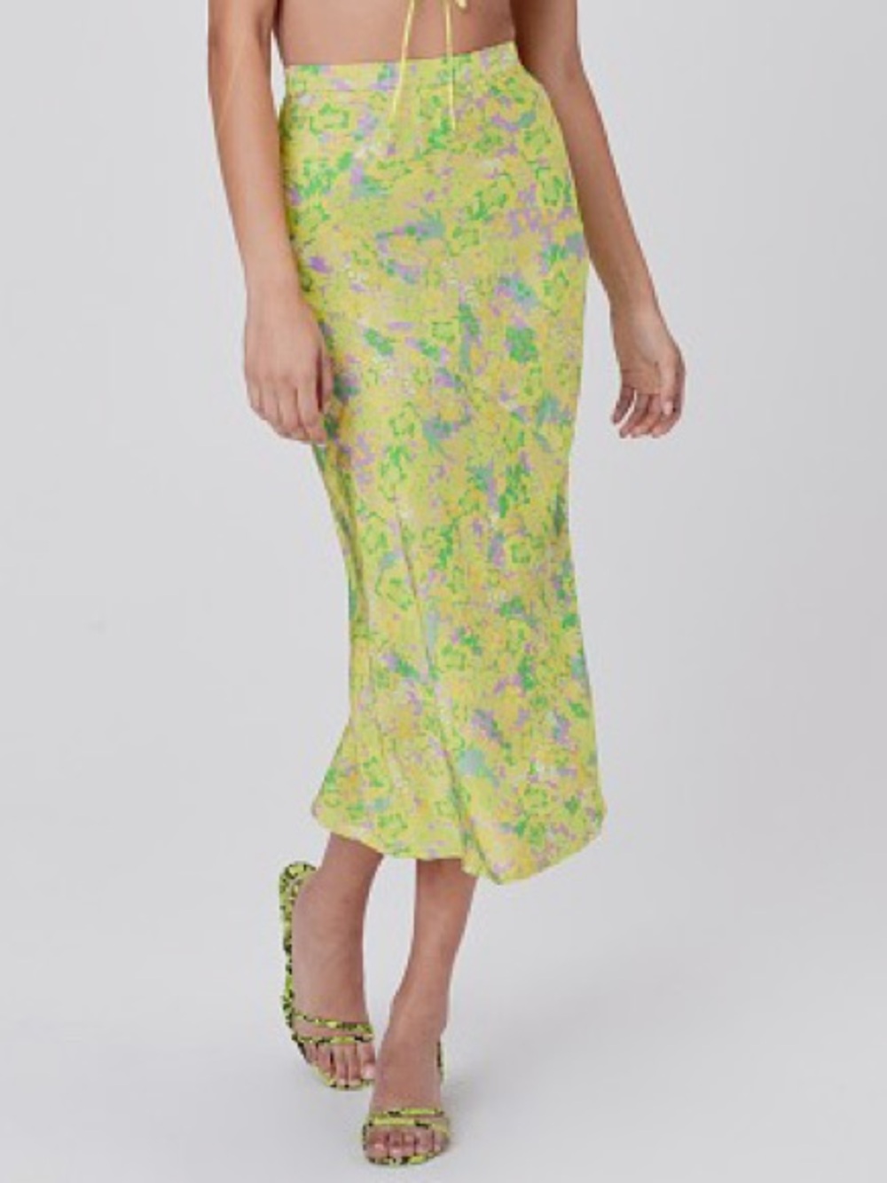 For Love & Lemons Neon Yellow Floral Maxi Skirt